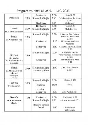 Program sv.omší od 25.9.-1.10.2023